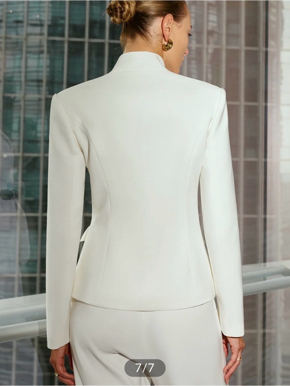 NWT Commense Buckle Detail Stand Collar Blazer White XS Structured Jacket - Picture 4 of 9